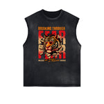Distressed Sleeveless Tiger Pattern Tee