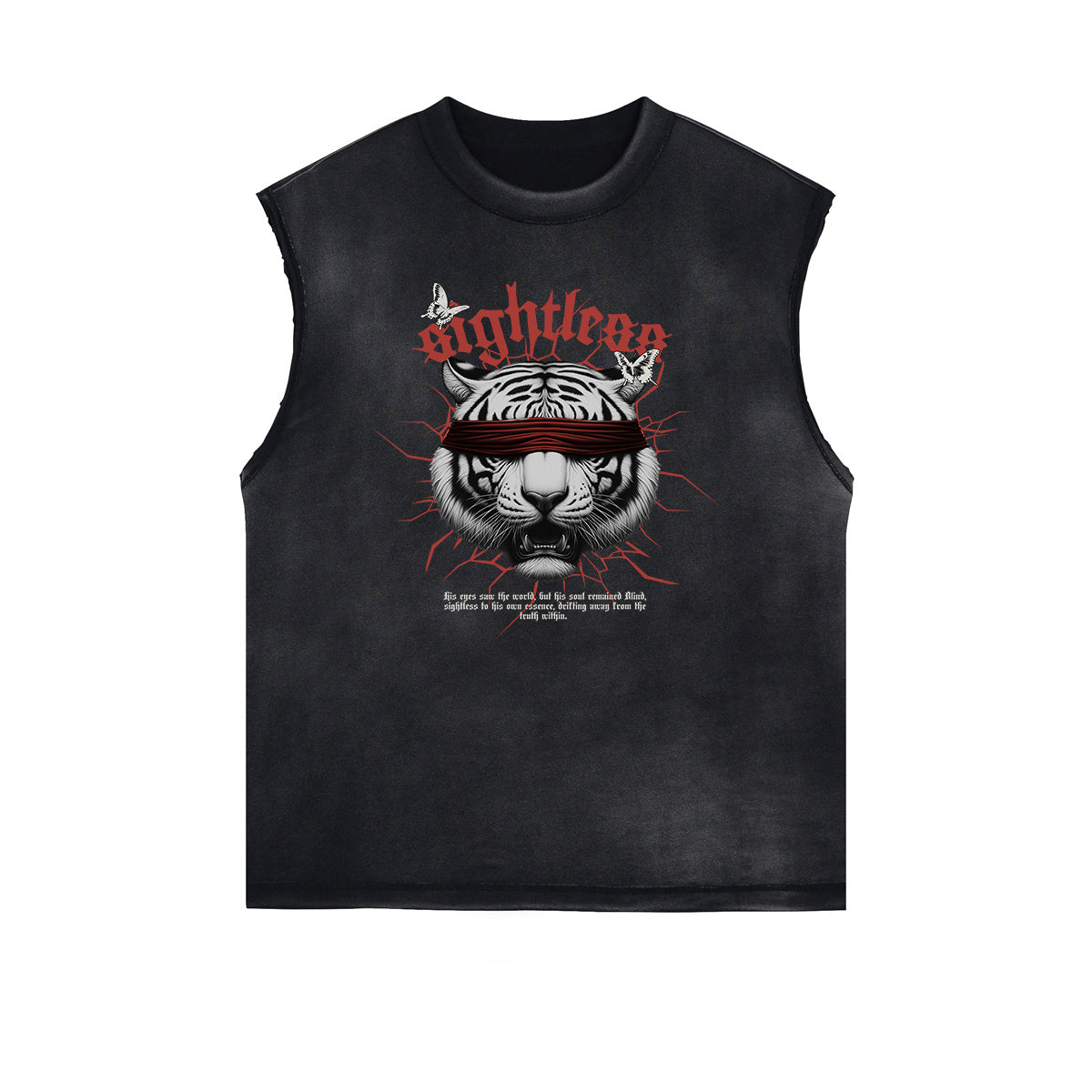 Distressed Sleeveless Tiger Pattern Tee