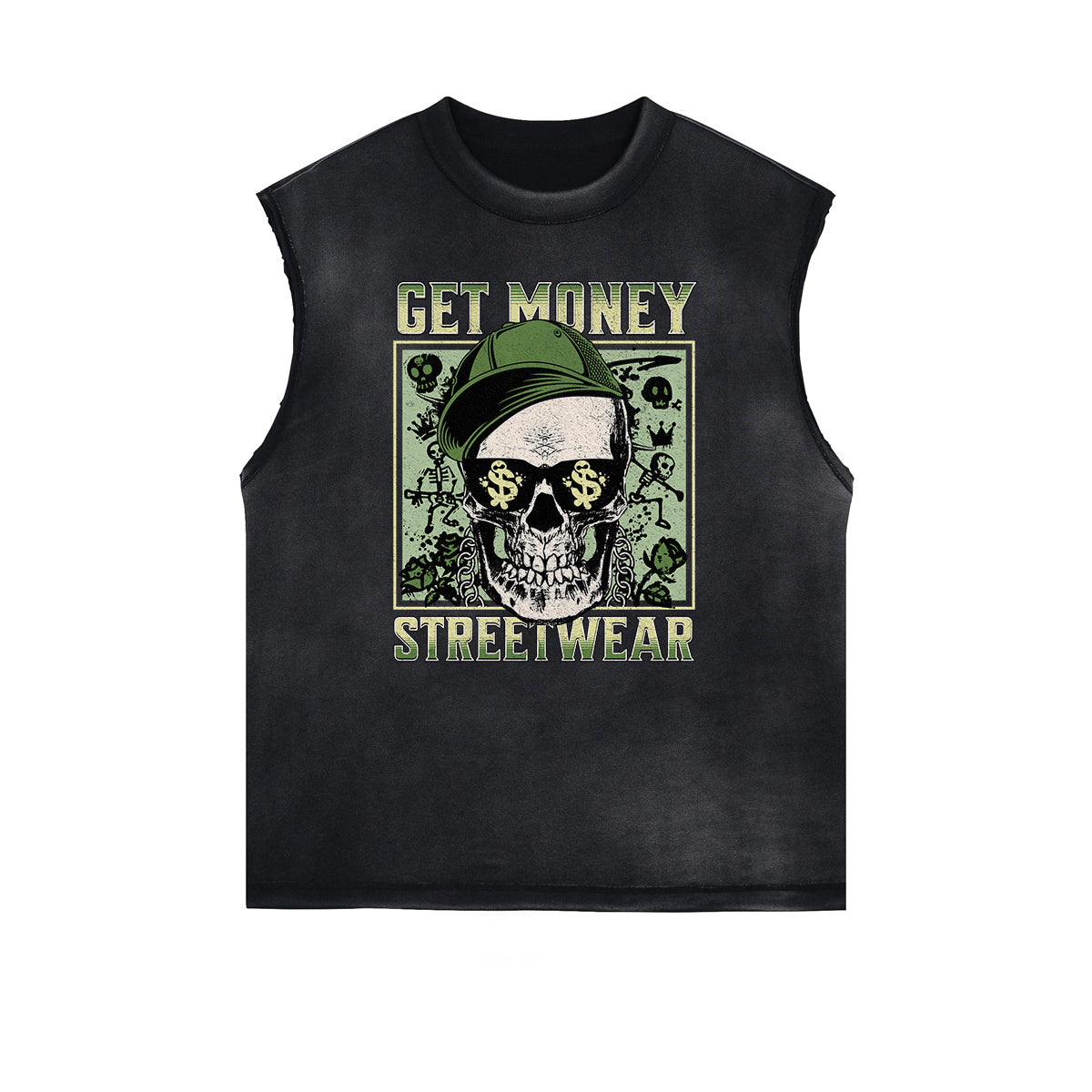 Frayed Edge Skull & Money Graphic Tank Top