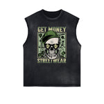 Frayed Edge Skull & Money Graphic Tank Top