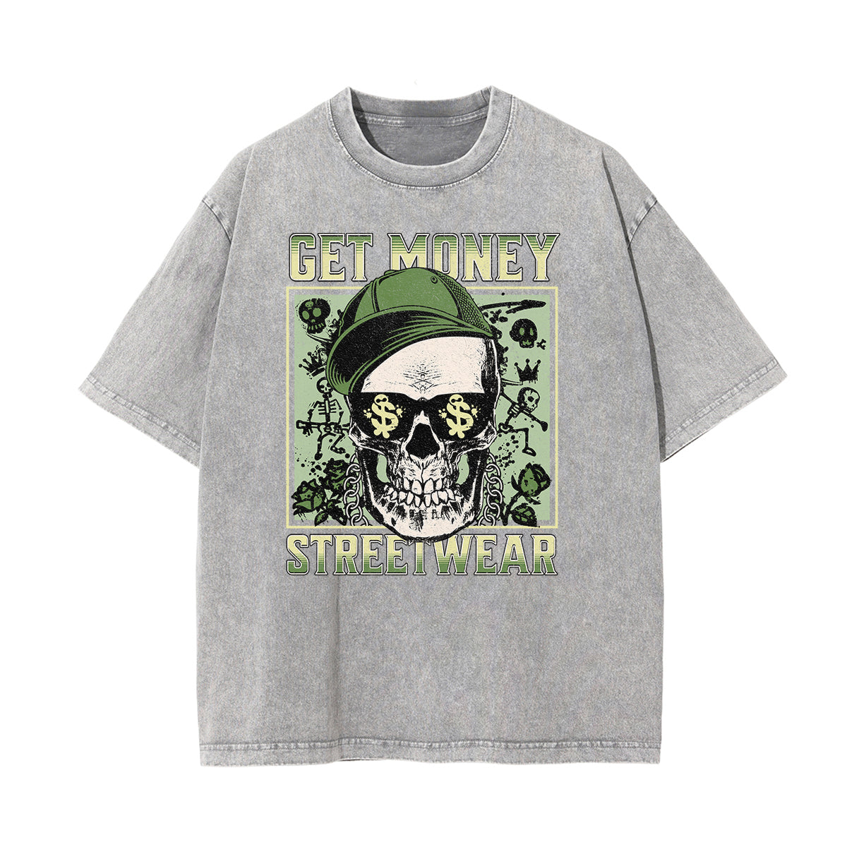 Washed Skull & Money Graphic Cotton Tee