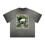 Thick Faded Skull & Money Graphic T Shirt