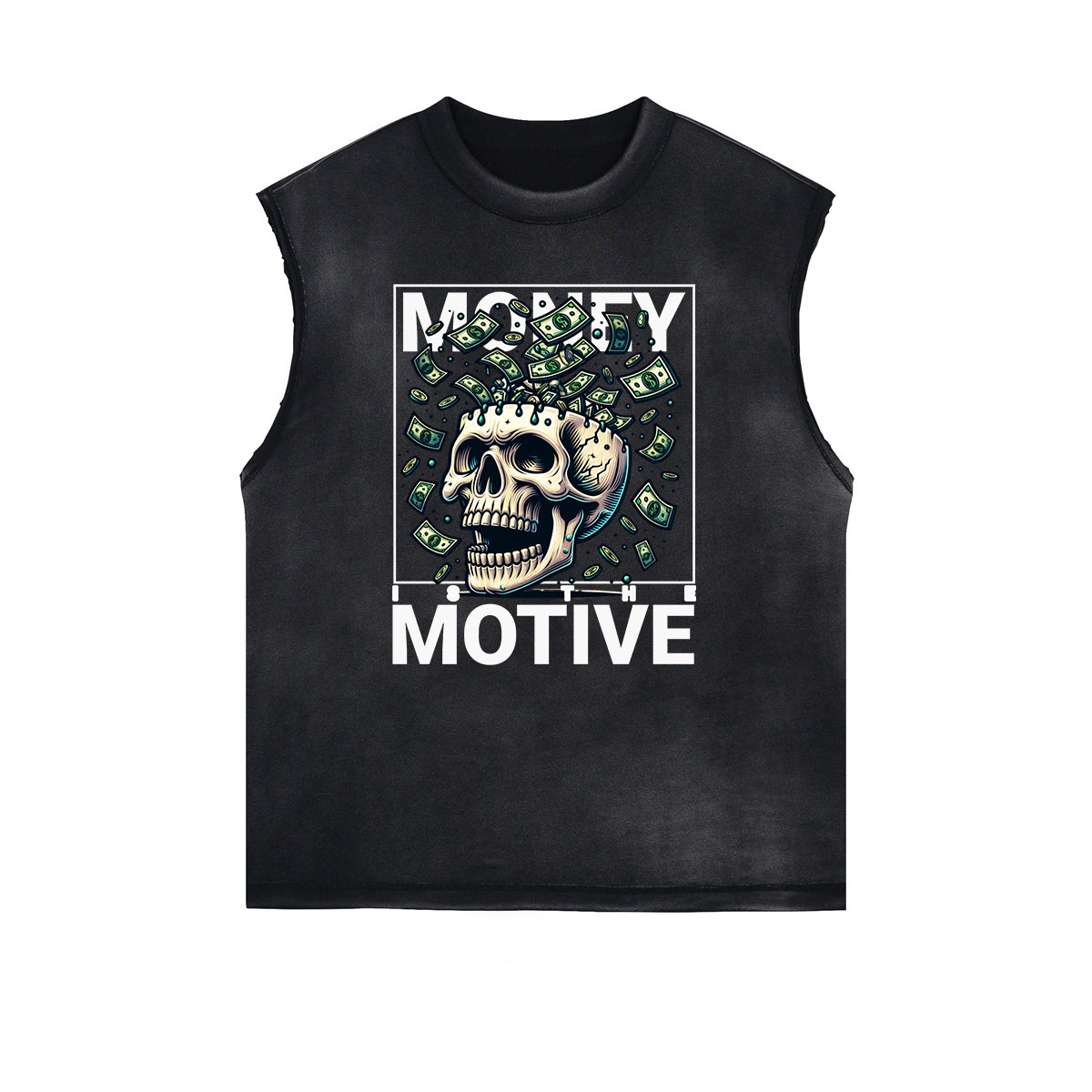 Frayed Edge Skull & Money Graphic Tank Top