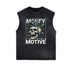 Frayed Edge Skull & Money Graphic Tank Top