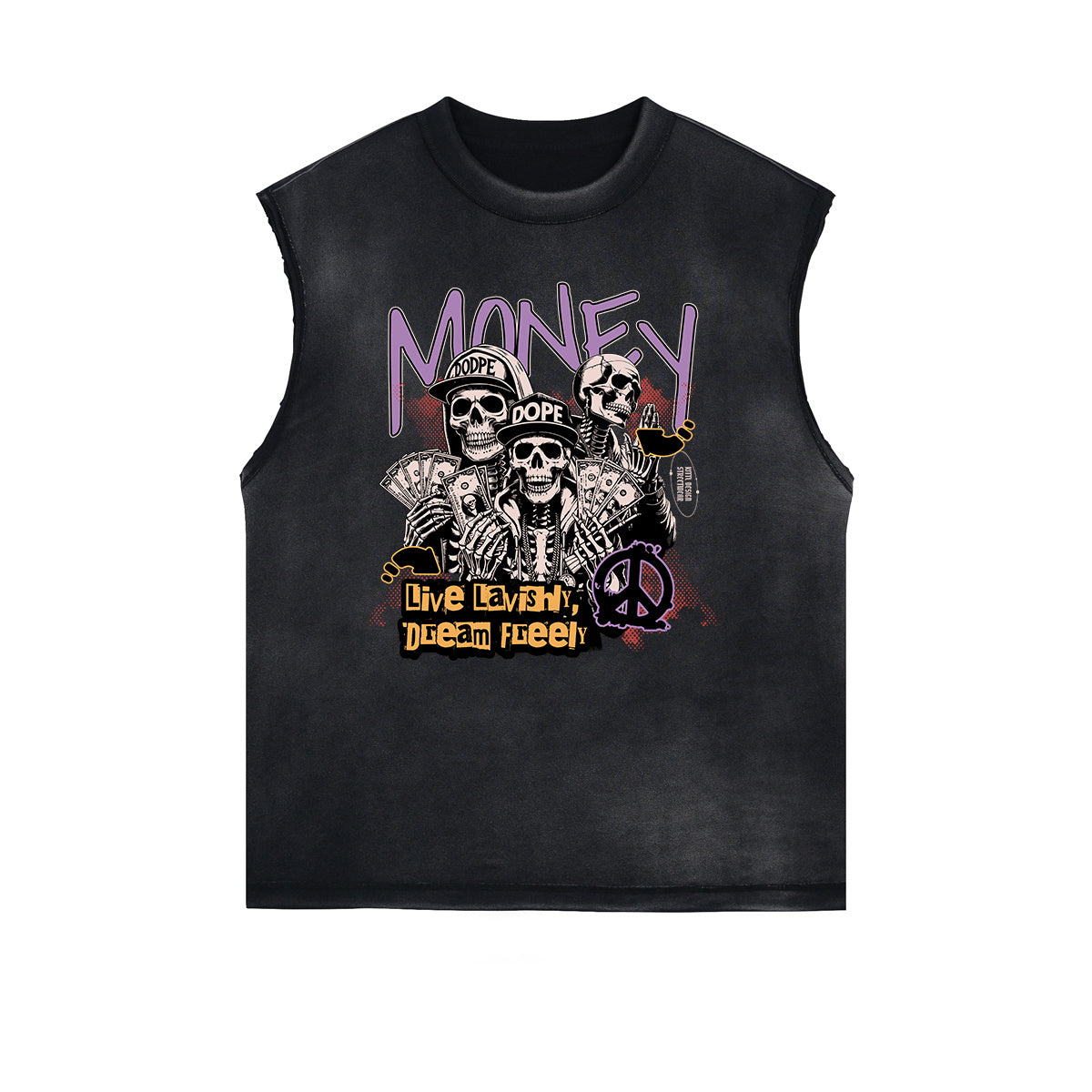 Frayed Edge Skull & Money Graphic Tank Top