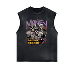Frayed Edge Skull & Money Graphic Tank Top