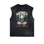 Frayed Edge Skull & Money Graphic Tank Top