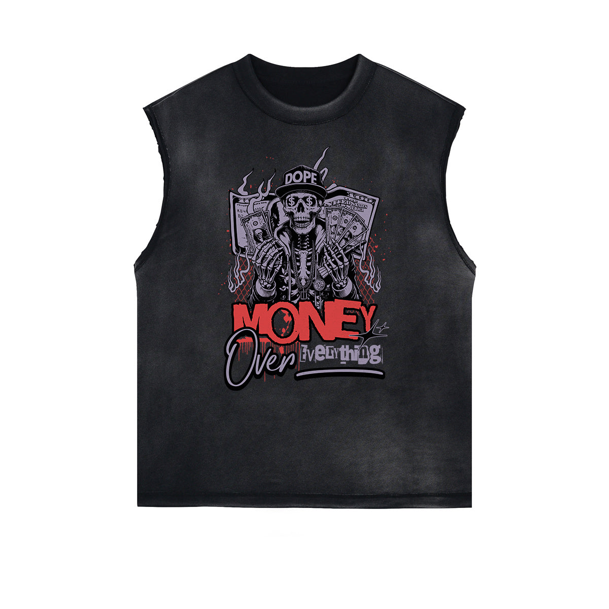Frayed Edge Skull & Money Graphic Tank Top