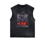 Frayed Edge Skull & Money Graphic Tank Top
