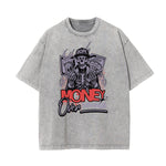 Washed Skull & Money Graphic Cotton Tee