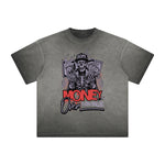 Thick Faded Skull & Money Graphic T Shirt