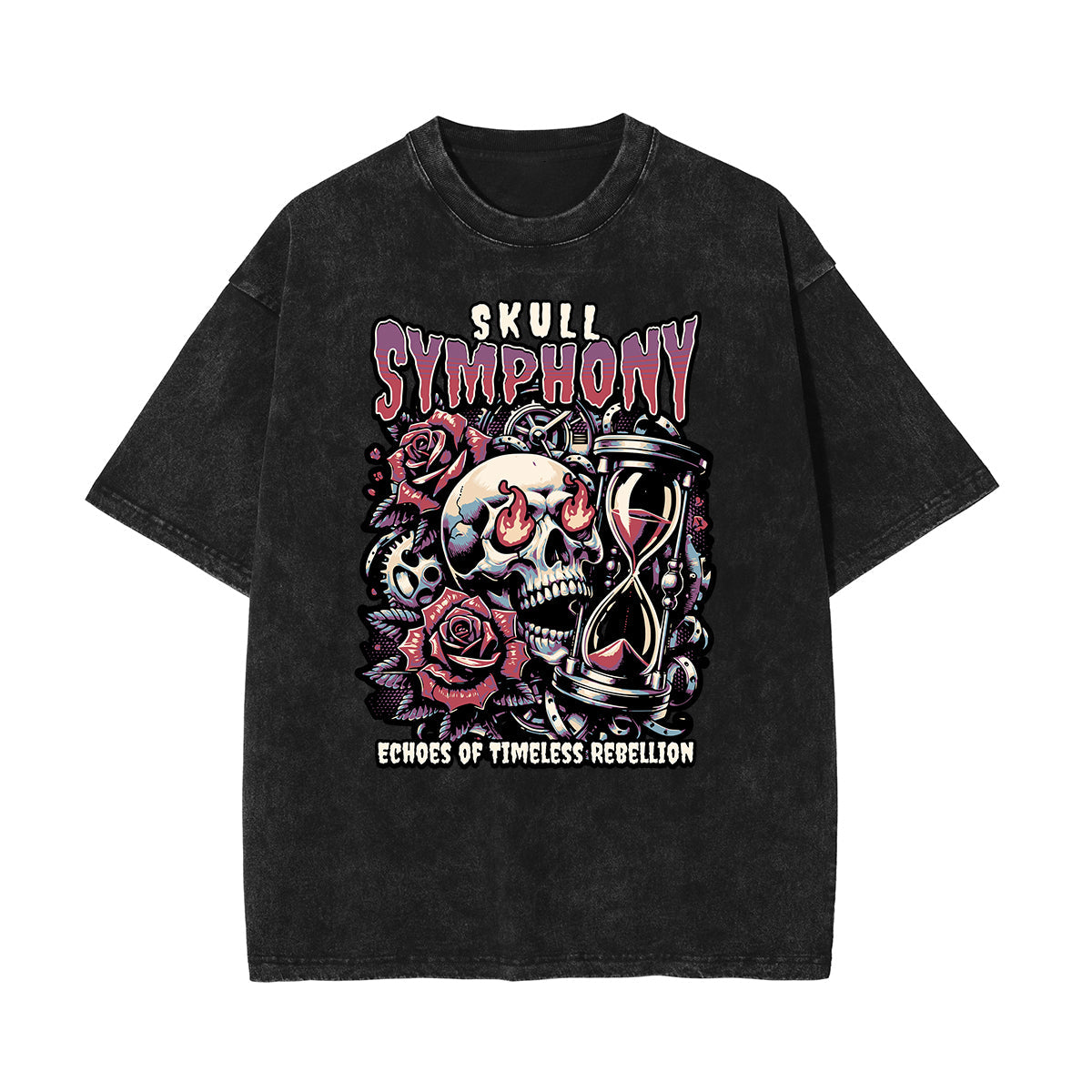 Stone Wash Skull & Money Pattern T Shirt
