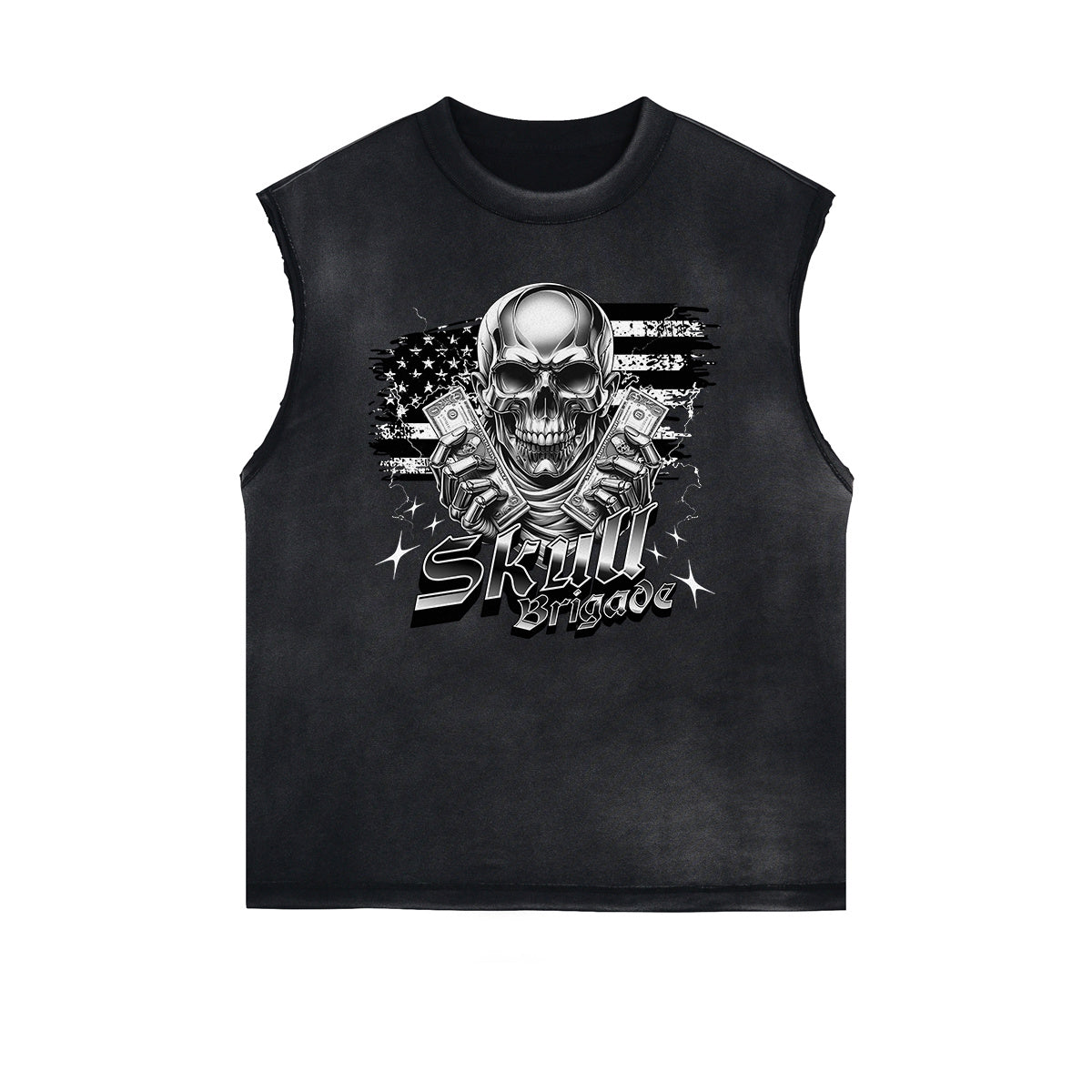Frayed Edge Skull & Money Graphic Tank Top