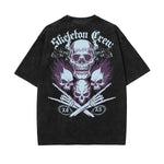 Stone Wash Skull & Money Pattern T Shirt