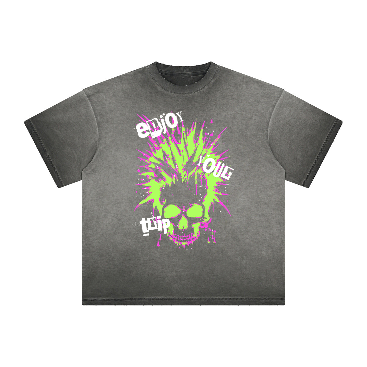 Thick Faded Skull & Money Graphic T Shirt