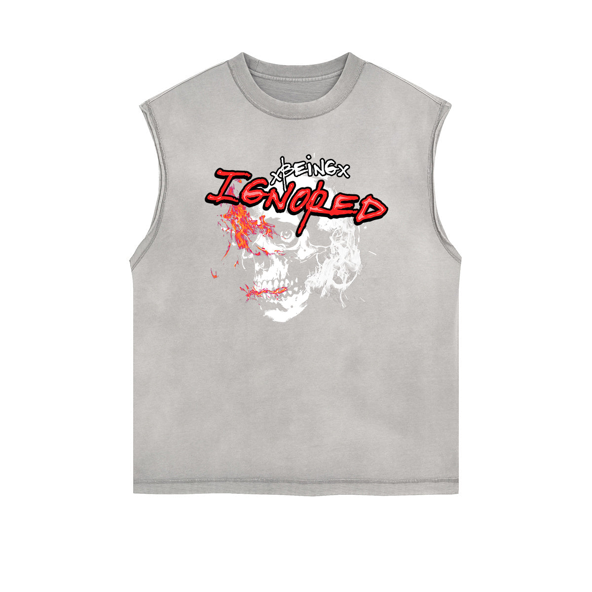 Distressed Sleeveless Skull & Money Pattern Tee