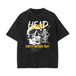 Stone Wash Skull & Money Pattern T Shirt