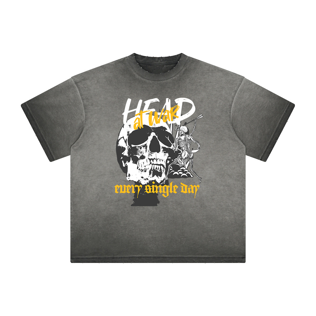 Thick Faded Skull & Money Graphic T Shirt