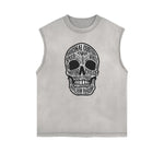 Distressed Sleeveless Skull & Money Pattern Tee