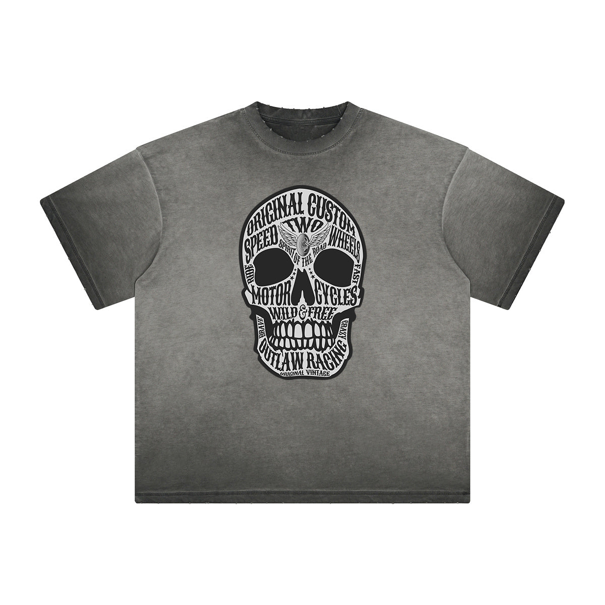 Thick Faded Skull & Money Graphic T Shirt