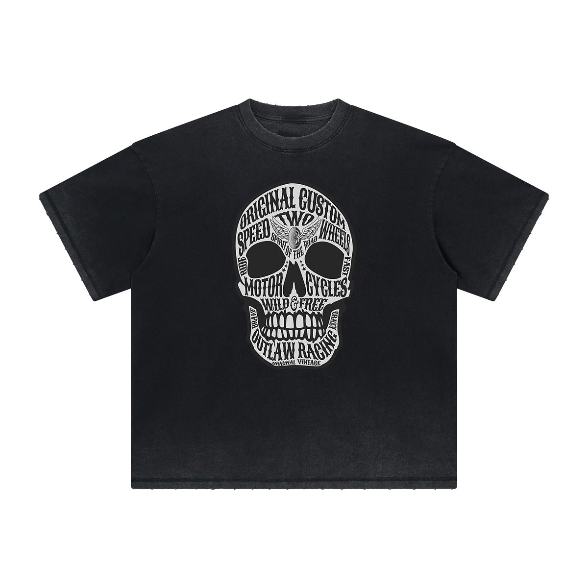Vintage Frayed Skull & Money Pattern Tee