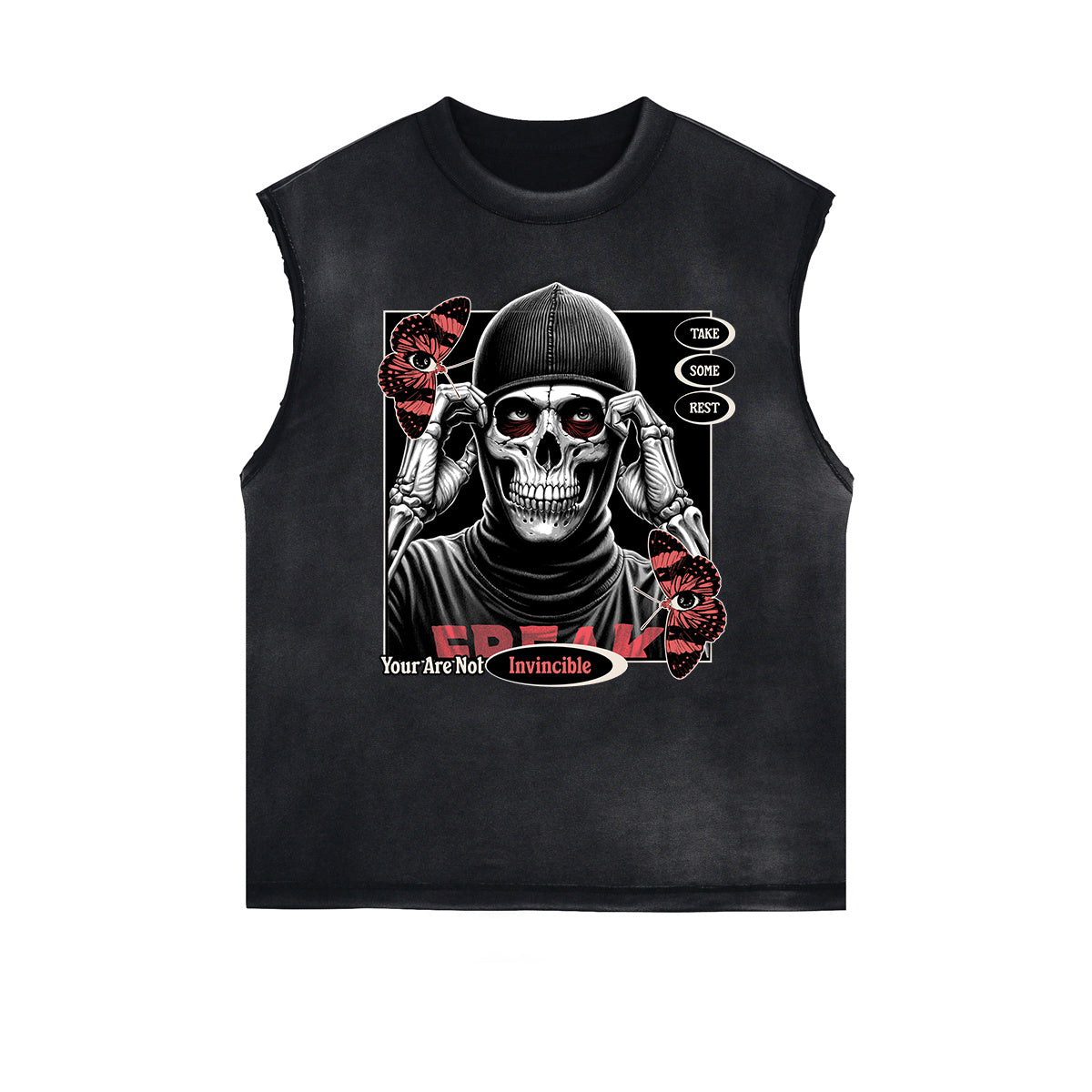 Frayed Edge Skull & Money Graphic Tank Top