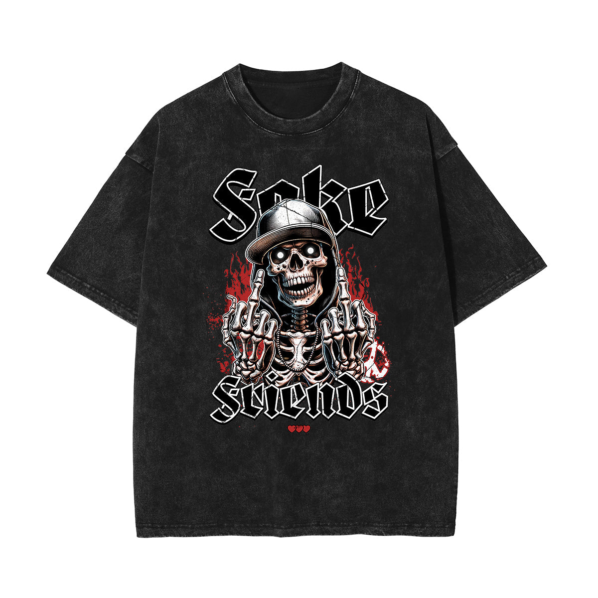 Stone Wash Skull & Money Pattern T Shirt