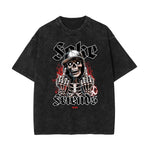 Stone Wash Skull & Money Pattern T Shirt
