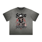 Thick Faded Skull & Money Graphic T Shirt