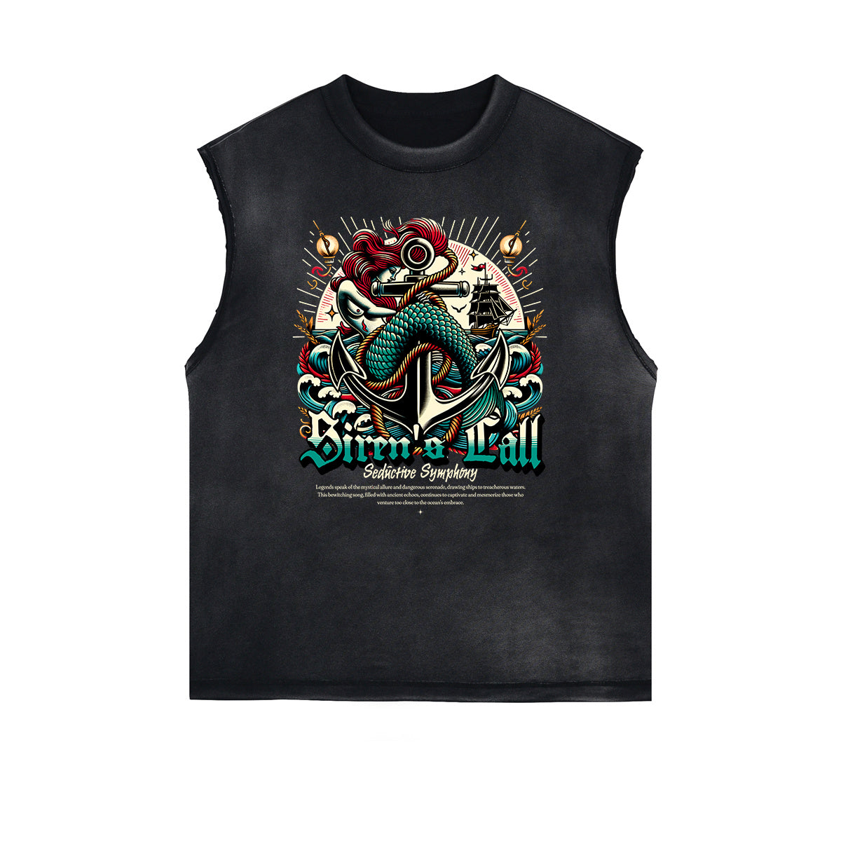 Distressed Sleeveless Holiday Pattern Tee
