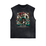 Distressed Sleeveless Holiday Pattern Tee