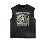 Distressed Sleeveless Holiday Pattern Tee