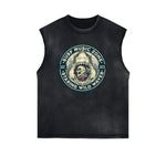 Distressed Sleeveless Holiday Pattern Tee