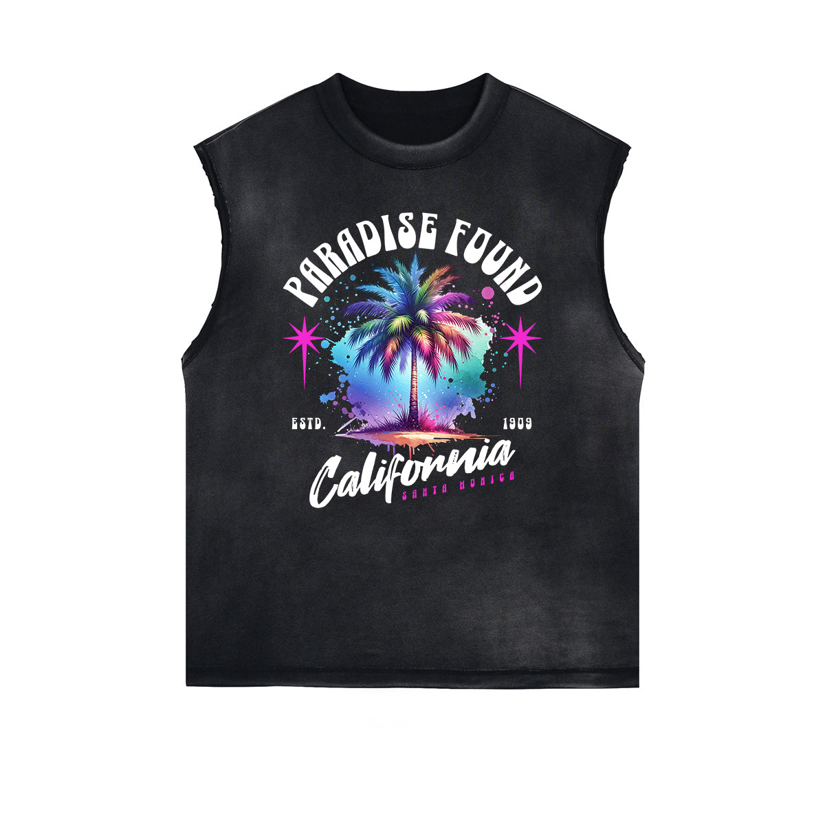 Distressed Sleeveless Holiday Pattern Tee