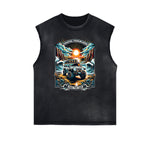 Distressed Sleeveless Holiday Pattern Tee