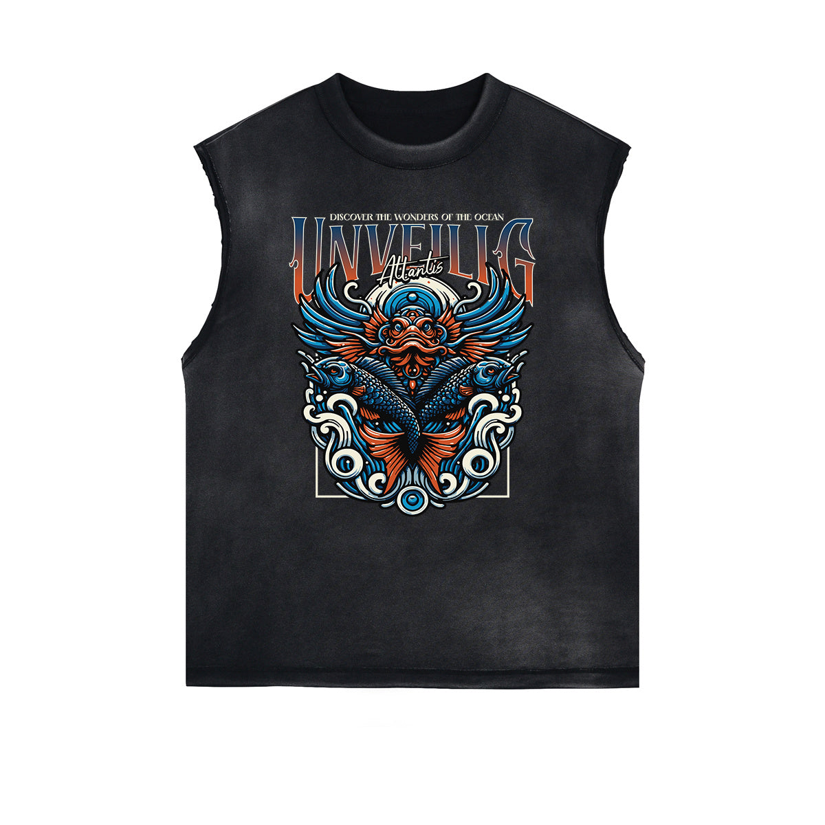 Distressed Sleeveless Holiday Pattern Tee