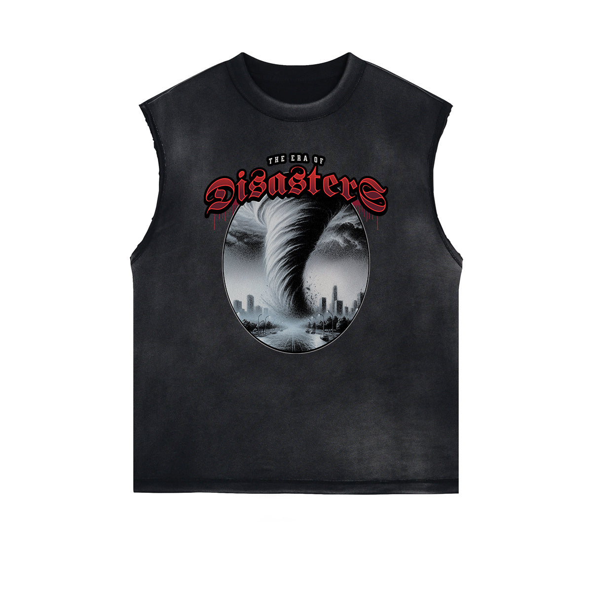 Distressed Sleeveless Holiday Pattern Tee