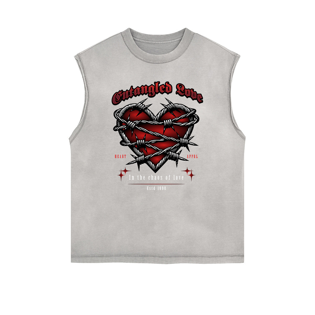 Distressed Sleeveless Gothic Pattern Tee