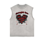 Distressed Sleeveless Gothic Pattern Tee