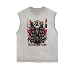Distressed Sleeveless Gothic Pattern Tee