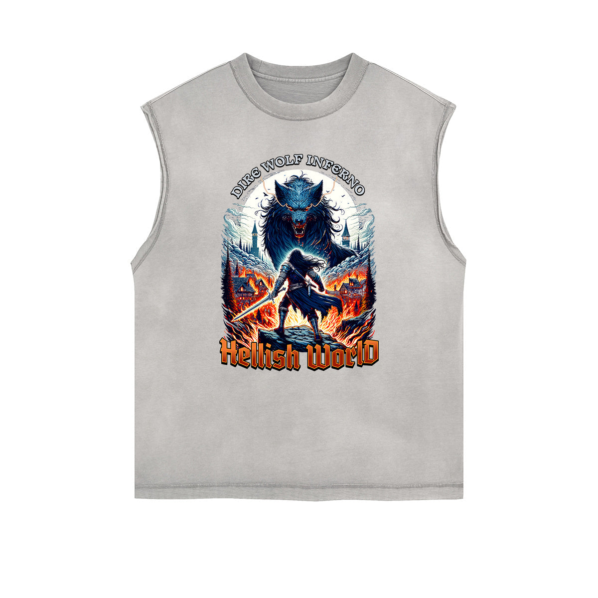 Distressed Sleeveless Gothic Pattern Tee