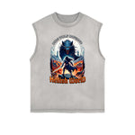 Distressed Sleeveless Gothic Pattern Tee