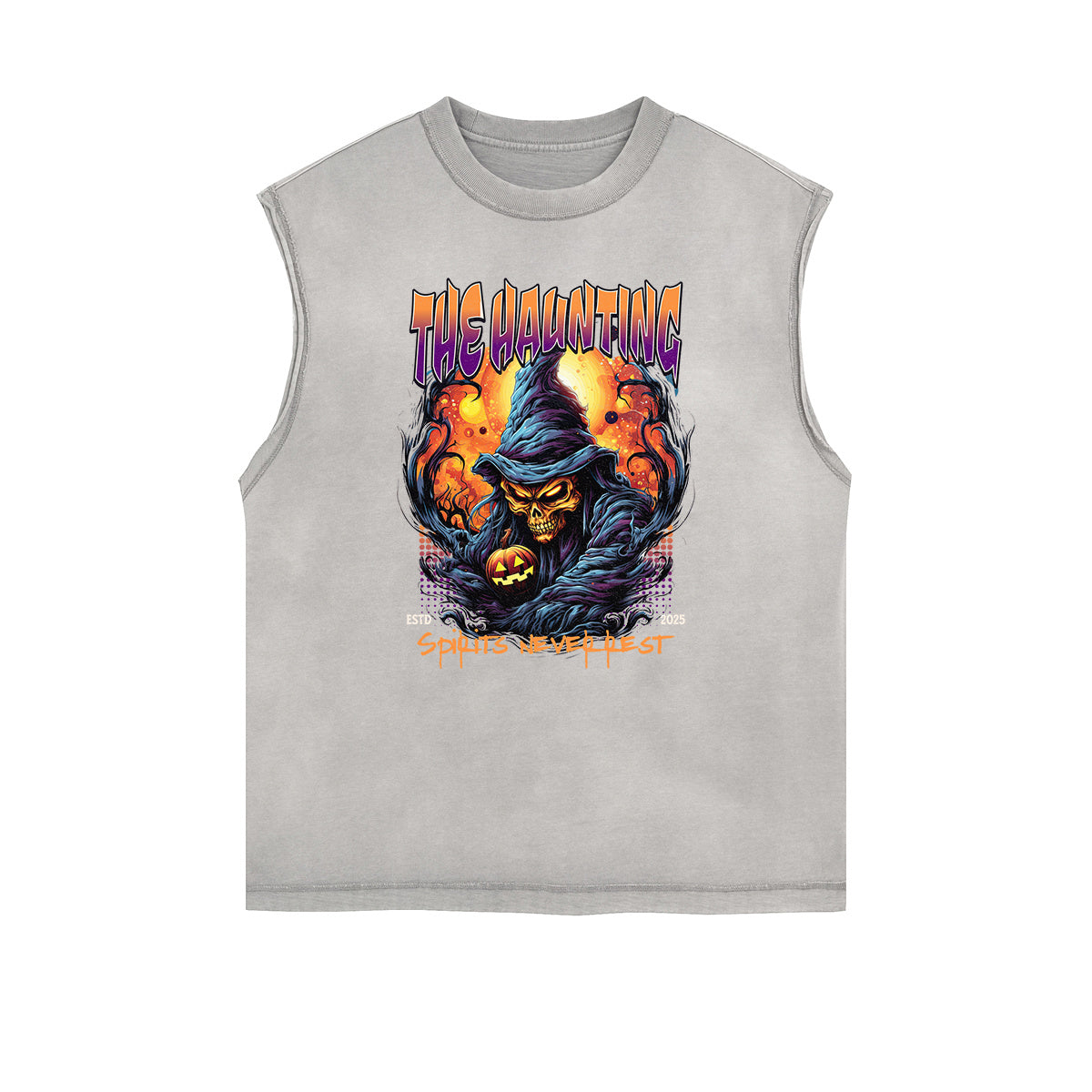 Distressed Sleeveless Gothic Pattern Tee