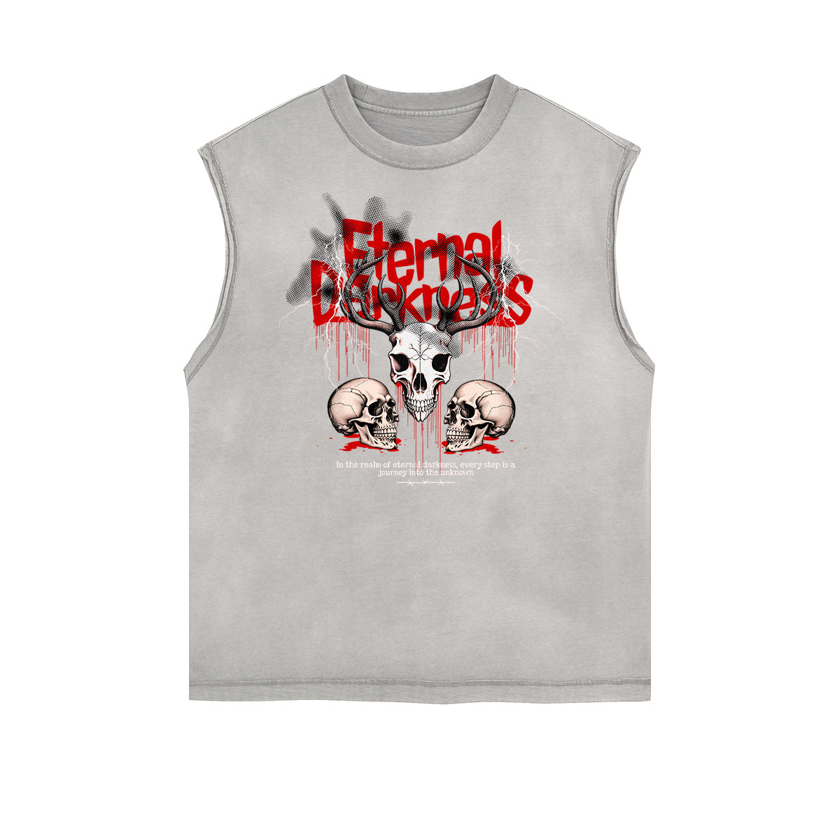 Distressed Sleeveless Gothic Pattern Tee