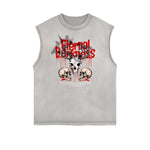 Distressed Sleeveless Gothic Pattern Tee