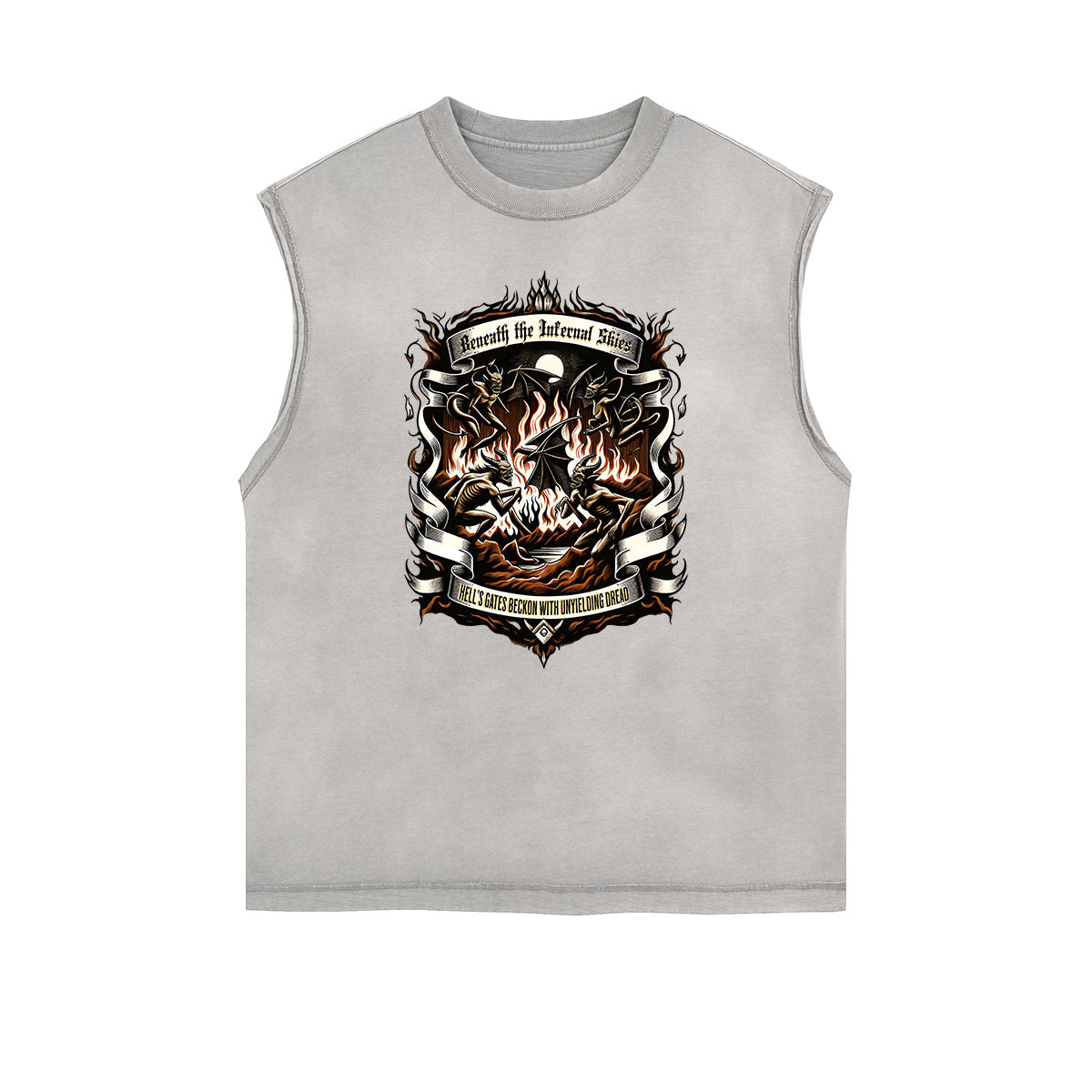 Distressed Sleeveless Gothic Pattern Tee
