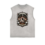Distressed Sleeveless Gothic Pattern Tee