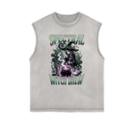 Distressed Sleeveless Gothic Pattern Tee