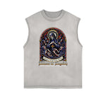 Distressed Sleeveless Gothic Pattern Tee