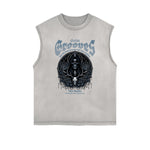 Distressed Sleeveless Gothic Pattern Tee
